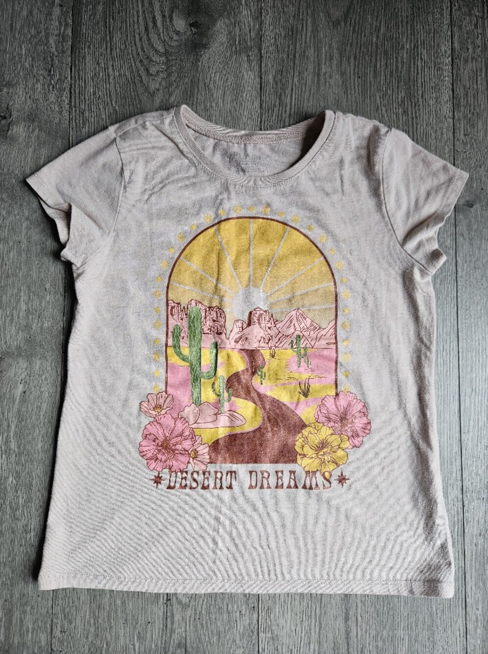 Girls Pink Short Sleeve Desert Floral Sunset T Shirt Sz 7/8 The Childrens Place